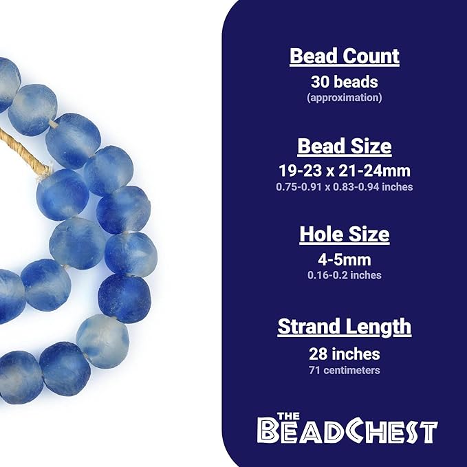 Jumbo Recycled Glass Beads, 21–25mm – African Sea Glass for Wall Hangings, Coffee Table Decor, Shelf Styling, and Home Accents – (Blue Swirl) – The Bead Chest