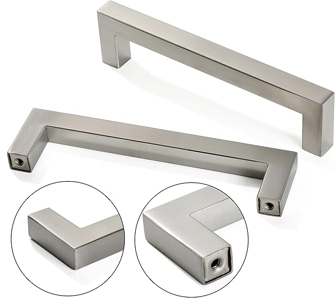 Cabinet Pulls Brushed Nickel Cabinet Handles Square Drawer Pulls, 5 Pack 3 Inch Stainless Steel Kitchen Door Cupboard Cabinet Handles, Cabinet Hardware Drawer Handles, 76mm Hole Centers