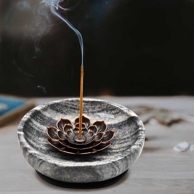 Natural Marble Incense Burner, Stick and Reflux Incense Holder, Handmade Stick Incense Burner, Ideal for Incense Smoking, Incense Burning and Decoration (Extra Large 5.91inGrey)