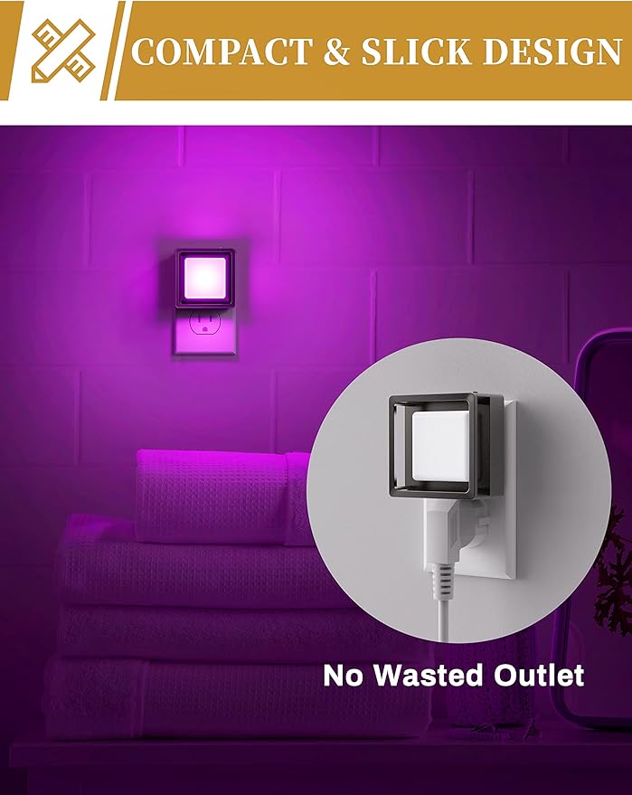 DORESshop Purple Night Light [2 Pack], Night Lights Plug Into Wall, Night Light Dusk to Dawn Sensor, LED NightLight Adjustable Brightness, Bedroom, Bathroom, Hallway, Stairs, Halloween, Party