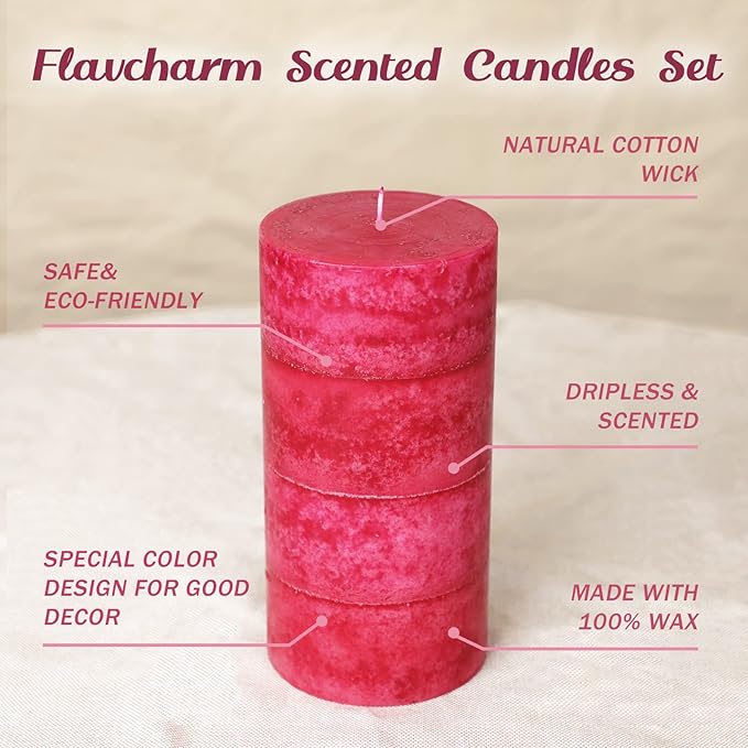 Red Scented Candles 3x6 inch Rose Scent Birthday Luxury Romantic 4 Layer Hand Poured Long Lasting Pillar Large Candles Gift Set for Home Table Dinner Wedding Christmas Decorations - 3 Pack