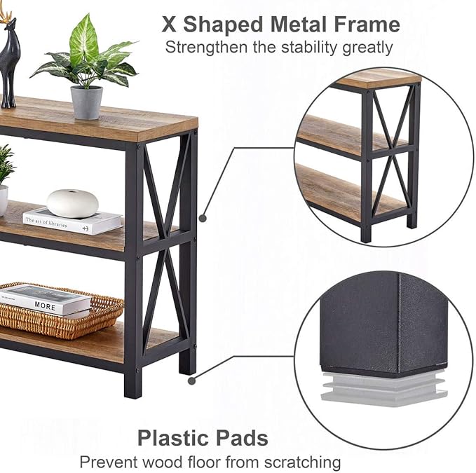 FATORRI Console Table for Entryway, Wood Sofa Table, Rustic Hallway Tables with 3-Tier Shelves for Living Room, Foyer (55 Inch, Rustic Oak)