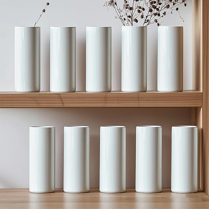 Modern White Ceramic Vase Set of 20 for Living Room Bedroom 5.51'' Minimalist Fresh Small Flower Vases for Bouquet Fake Plant Home Decor Office Fireplace Centerpieces Nordic Style 20 Pack
