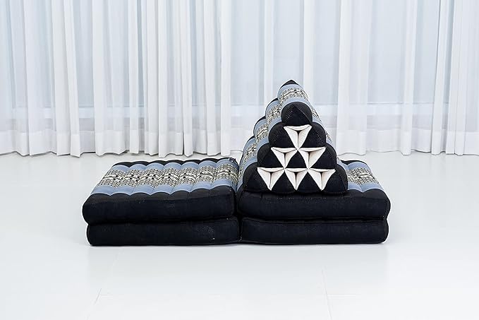 Leewadee Comfortable Japanese Floor Mattress - Thai Floor Bed with Triangle Cushion - Futon Mattress - XL Extra Long Thai Massage Mat, 89 x 20 inches, Blue, Kapok Filling