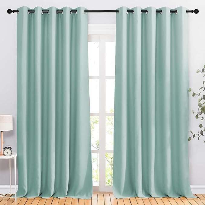NICETOWN Room Darkening 118 inch Long Curtains, Grommet Thermal Drapes Weighted Room Divider Wide Window Treatments for Living Room, W66 x L118, Aqua Blue, 2 Panels