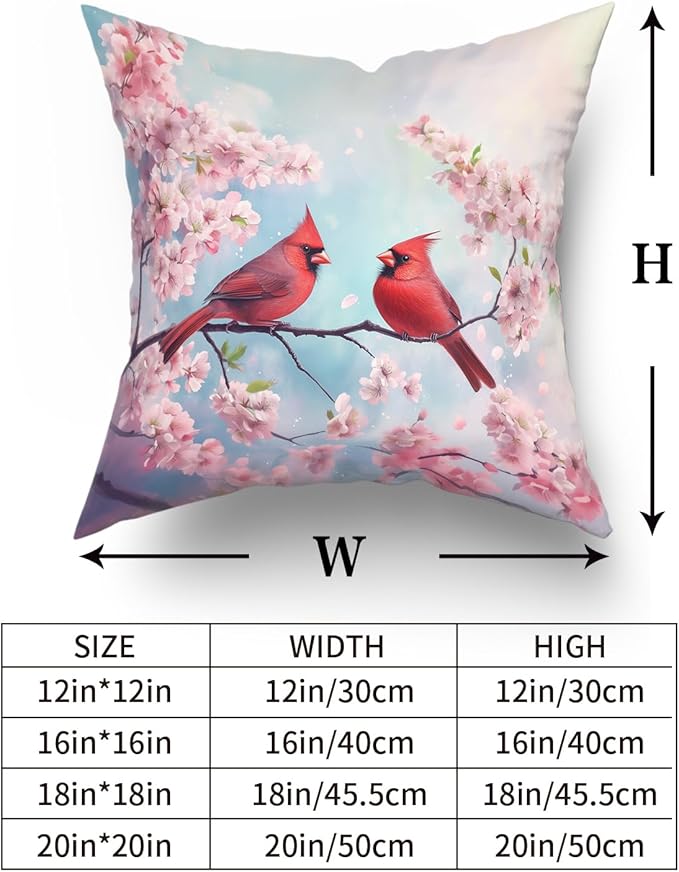 Giwawa Spring Birds Pillow Covers Set of 2, Cherry Blossom Floral Cushion Covers 20x20in, Watercolor Flowers Soft Cotton Throw Pillow Cases for Sofa Couch Patio Bedding Seasonal Decoration