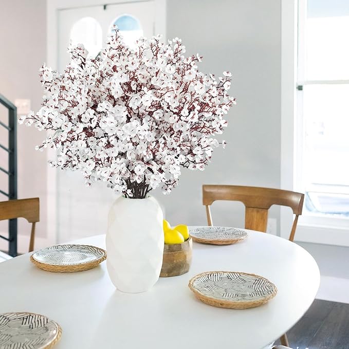 Uieke 30 Pcs Babys Breath Artificial Flowers Fake Silk White Flowers Faux Gypsophila Bouquet Real Touch Floral for Home Wedding Party Centerpieces DIY Décor