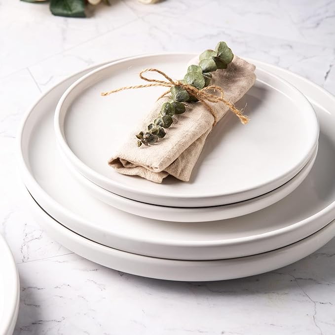 AmorArc Ceramic Dinner Plates Set of 6,10.5 inch Large Stoneware plates for Kitchen,Dinnerware Dishes set- Microwave,Dishwasher Safe,Scratch Resistant-White