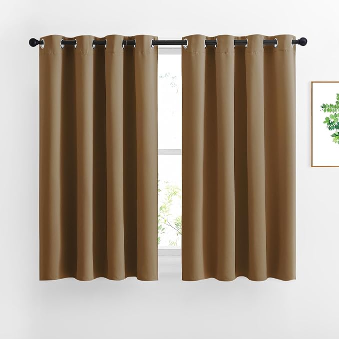 NICETOWN Blackout Curtains for Kids Room - Triple Weave Microfiber Home Thermal Insulated Solid Ring Top Blackout Panels/Drapes for Bedroom(Gold Brown, Set of 2, 46 x 54 Inch)