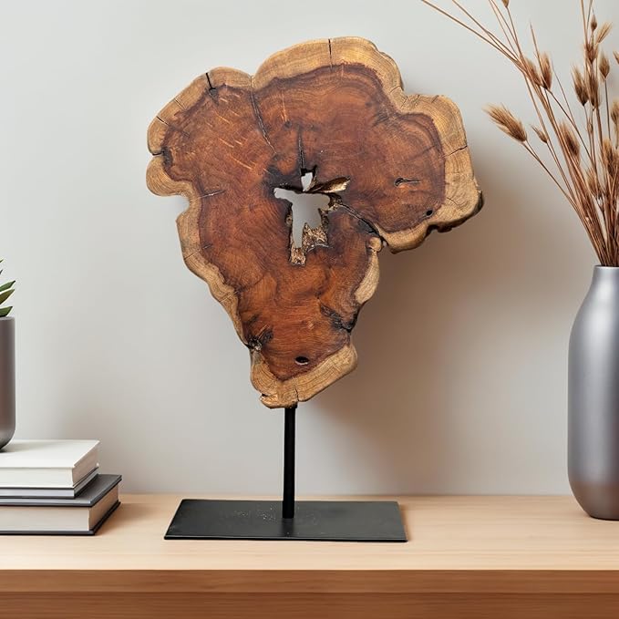 Natural Live Edge Wood Sculptures Home Decor, Irregular Abstract Jujube Tree Root Wooden Statues for Table Top Decor, Decorative Root Carving Ornament (Medium)