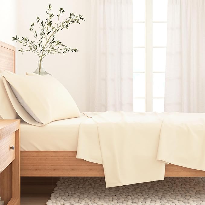 Great Bay Home Flannel Sheet Set King Size - 100% Turkish Cotton, Double-Brushed, Winter Bed Sheets - Ultra-Soft, Cozy, 4-Piece Bedding Set (Pristine Ivory)