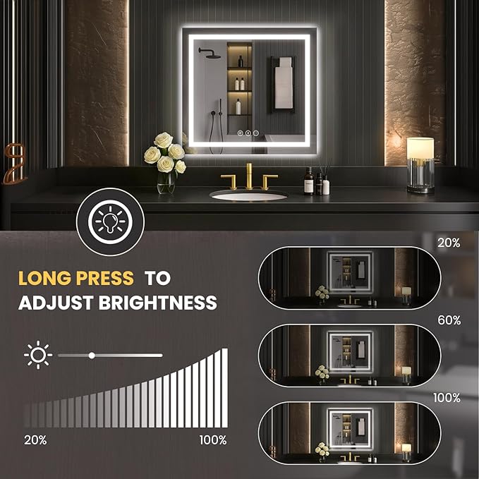 LOAAO 30"X30" LED Mirror for Bathroom, Lighted Bathroom Mirror with Lights, Anti-Fog, Dimmable, Memory Function, Easy to Install, Clear Reflection