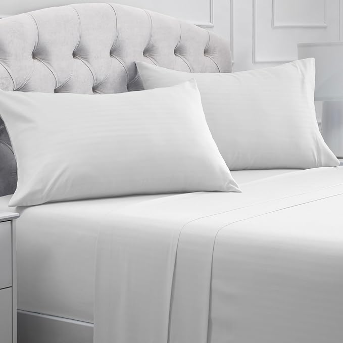 Mellanni Full Sheets Set - 4 PC Iconic Collection Bedding - Hotel Luxury, Extra Soft, Cooling Bed Sheets - Wrinkle, Fade, Stain Resistant (Full, Striped White)