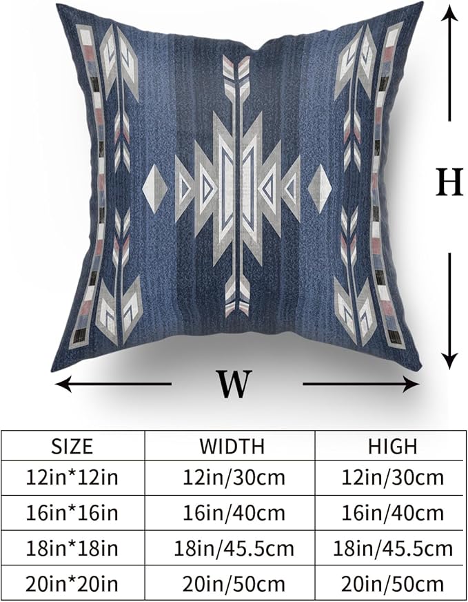 Giwawa Southwestern Throw Pillow Covers, Navy Blue Grey Native American Pillow Cases Set of 2, Ethnic Tribal Geometric Square Cushion Covers Double Sided for Sofa Porch Bedding Patio Decor, 20x20 Inch