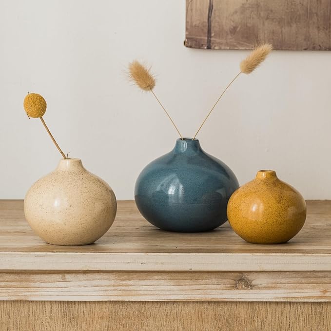 Ceramic Vase Set of 3,Small Vase for Home Decor,Mini Flower Vase, Decorative Vase for Table Living Room,Bedroom, Kitchen, Bathroom, Bookshelf