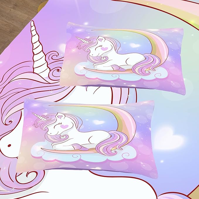 Tailor Shop Unicorn Girls Comforter Sets Full Size,Unicorn Purple Bedding Sets for Girls Kids Teens with 2 Pillowcase