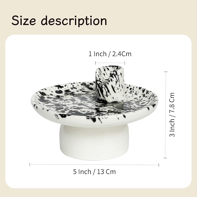4-in-1 Ceramic Incense Burner Holder, 5-Inch Multipurpose Incense Ash Catcher for Sage, Palo Santo, Cone Incense and Candles (Black Dots)
