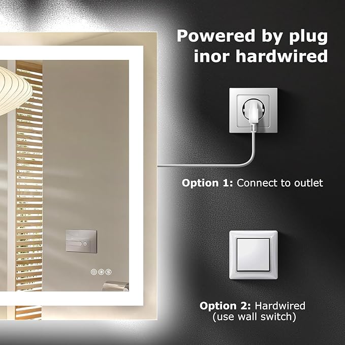 72X32 LED Bathroom Mirror with Lights, Anti-Fog, Dimmable, Backlit + Front Lit, Smart Bathroom Vanity Mirror, Memory Function, Shatterproof, Tempered Glass (Horizontal/Vertical)