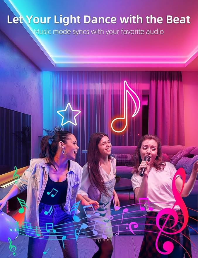 Lamomo Led Strip Lights, 16.4Ft RGB Neon Led Lights for Bedroom, 12v App Control Music Sync Color Changing Rope Light, Waterproof Flex Neon Sign for Indoor Decor（Without Power Adapter）