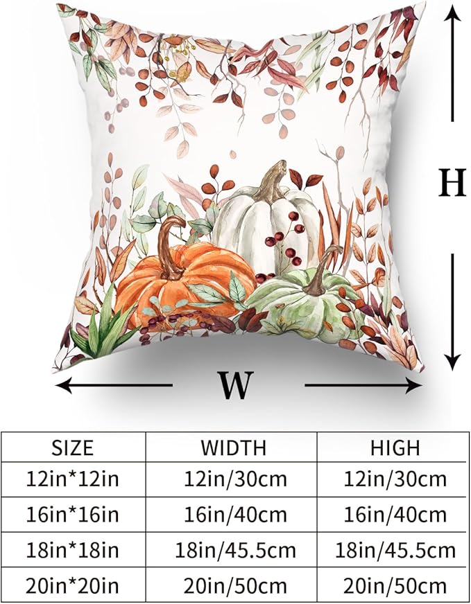 Giwawa Fall Pillow Covers Set of 2 20x20 Inch Orange Green Pumpkins Autumn Leaves Thanksgiving Cushion Covers Farmhouse Decorative Double Sided Throw Pillowcases for Indoor Outdoor Holiday