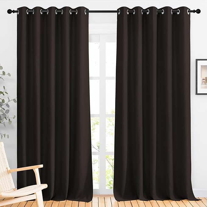 NICETOWN Room Darkening Curtains Extra Long 110 Inches, Grommet Thermal Insulated Weighted Window Treatments for Living Room/Farmhouse, W66 x L110, Toffee Brown, 2 Panels