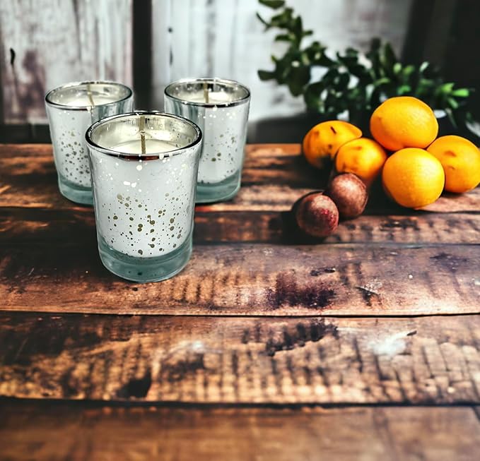 Mister Candle - Citronella Scented Silver Mercury Filled Glass Votive Candles Jar with Soy Wax, Perfect Home Decoration, Wedding Favors Hand Poured in USA (Set of 12) (Citronella)
