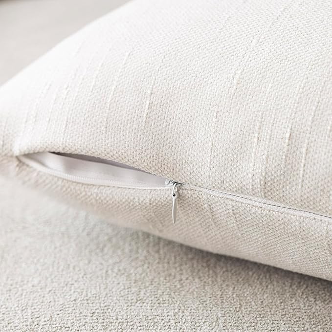 Foindtower Pack of 2 Soft Textured Chenille Throw Decorative Pillow Covers Lumbar Accent Solid Cushion Cover Neutral Farmhouse Pillow Case for Couch Sofa Bedroom Living Room 12x24 Inch, Ivory White