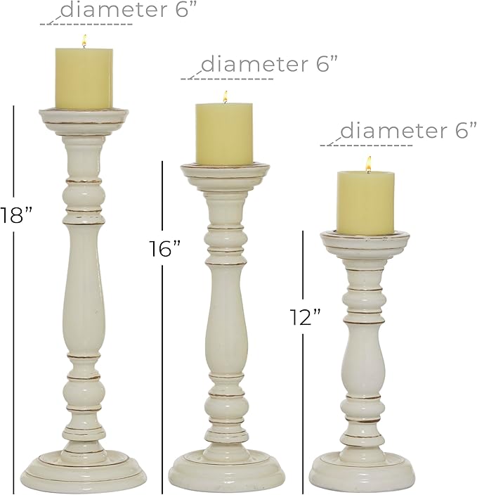 Deco 79 Mango Wood Decorative Candle Holder Candle Stand, Set of 3 Candlestick Holder 18", 15", 12"H, White