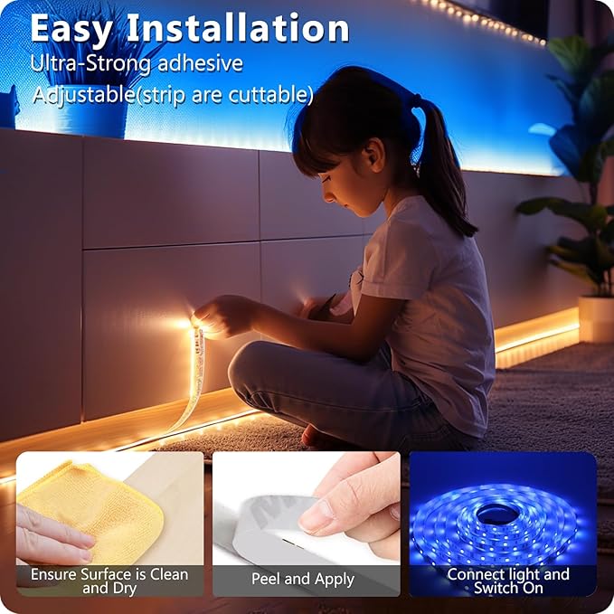 DAYBETTER LED Strip Lights 110ft, Smart Lighting Strips with App Remote Control, RGB Music Sync Color Changing Lights for Bedroom Kitchen Party Home Decor(1 Roll)