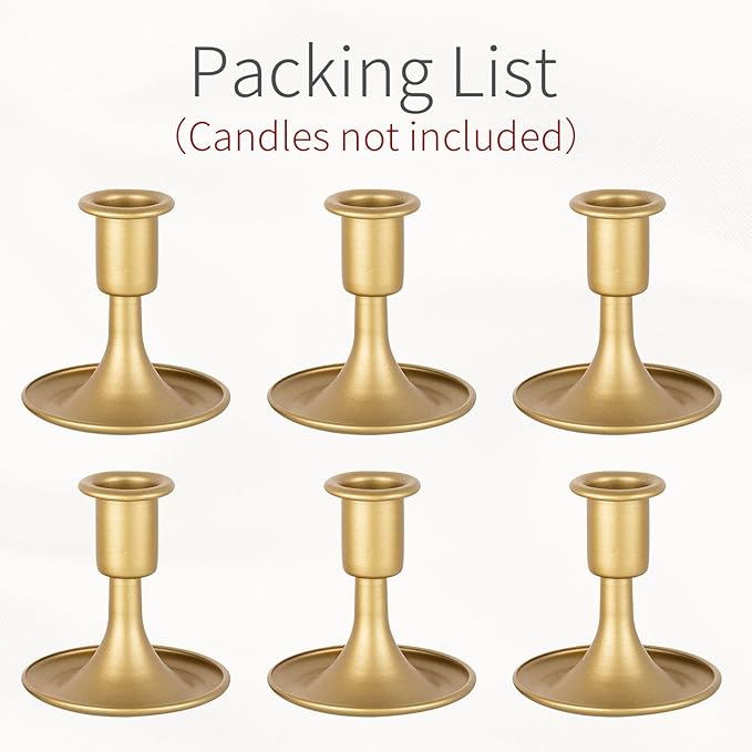 Gold Taper Candle Holder Vintage: Small Candle Sticks Holder Decor Brass Candlestick Holders for Home Dinning Table Wedding Centerpiece Holiday Party Chrismas Mantel Set of 6