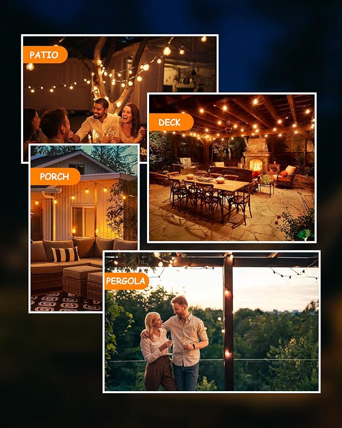 Svater Outdoor String Lights LED 25 FT, Patio Globe Lights with 13 Plastic G40 Bulbs, Waterproof Dimmable Outside Hanging Light for Backyard Bistro Cafe Porch Party Decor, 2700K Warm White