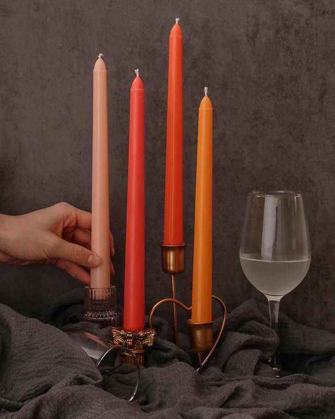 Viyffo Taper Candles 10 Inch Orange Set of 4 Unscented, Dripless, Smokeless Long Tall Tapered Candlesticks Wedding Home Decor Dinner Natural Color Series