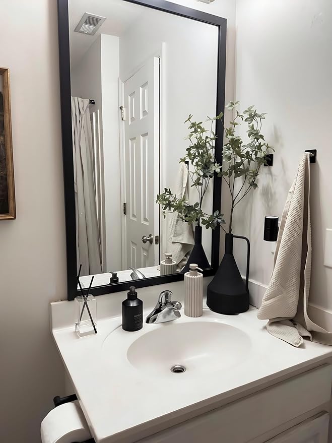 Frame My Mirror Black Bathroom Mirror for Wall, 26" x 38" Black Bathroom Vanity Mirror, Made in USA, Hangs Horizontally or Vertically, Ellis Design