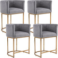 Modern Counter Height Velvet Upholstered Bar Stools Set of 4, 24" Kitchen Counter Island Stools Bar Chairs with Gold Metal Frame for Kitchen Island, Gray