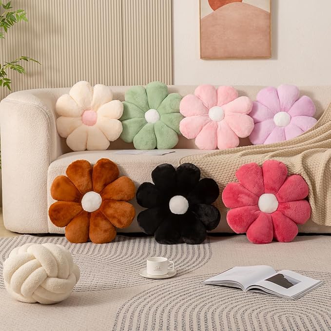 Flower Pillow, 17.7 Inch Rose Red Throw Pillows, Daisy Decorative Throw Pillows, Flower Shaped Pillow Floor Cushions for Reading and Room Dector