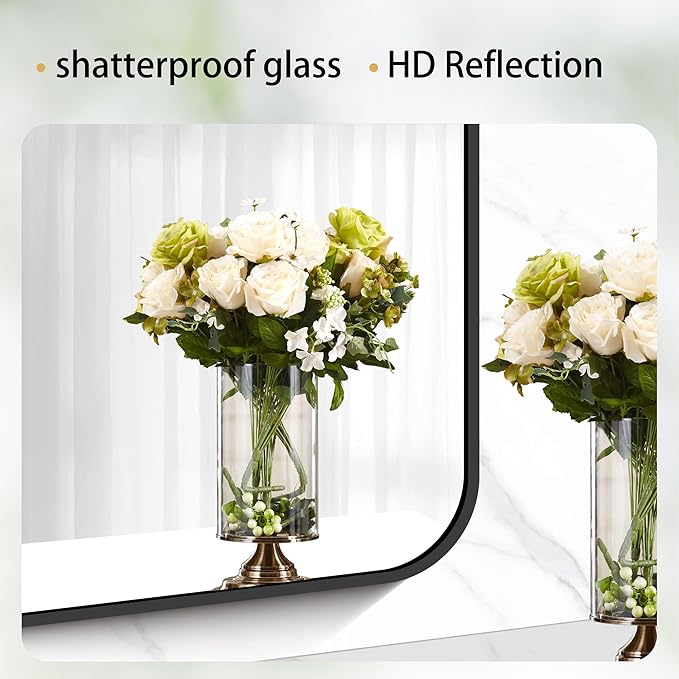 60" x 24"Bathroom Mirror, Matte Black Wall Mirror with Metal Frame, Decorative Rectangular Vanity Mirror for Bedroom Bathroom Living Room Entryway (Horizontal/Vertical)