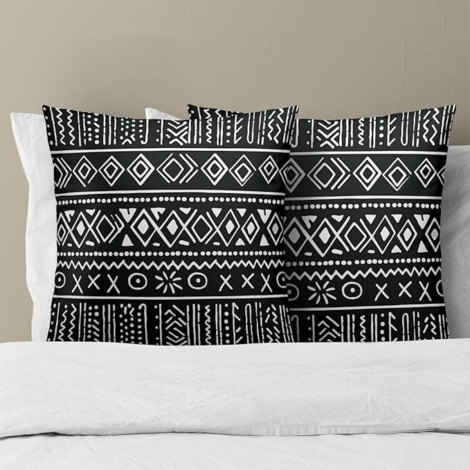 Black Tribal Throw Pillow Covers - Boho Aztec Pillow Covers 20x20 Stripe Ethnic Pillow Cases Set of 2 African Cushion Covers for Chair Couch Home Outdoor