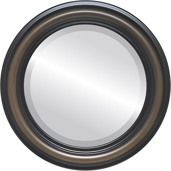 OVALCREST Round Beveled Wall Mirror for Home Decor - Philadelphia Style - Walnut - 28x28 Outside Dimensions