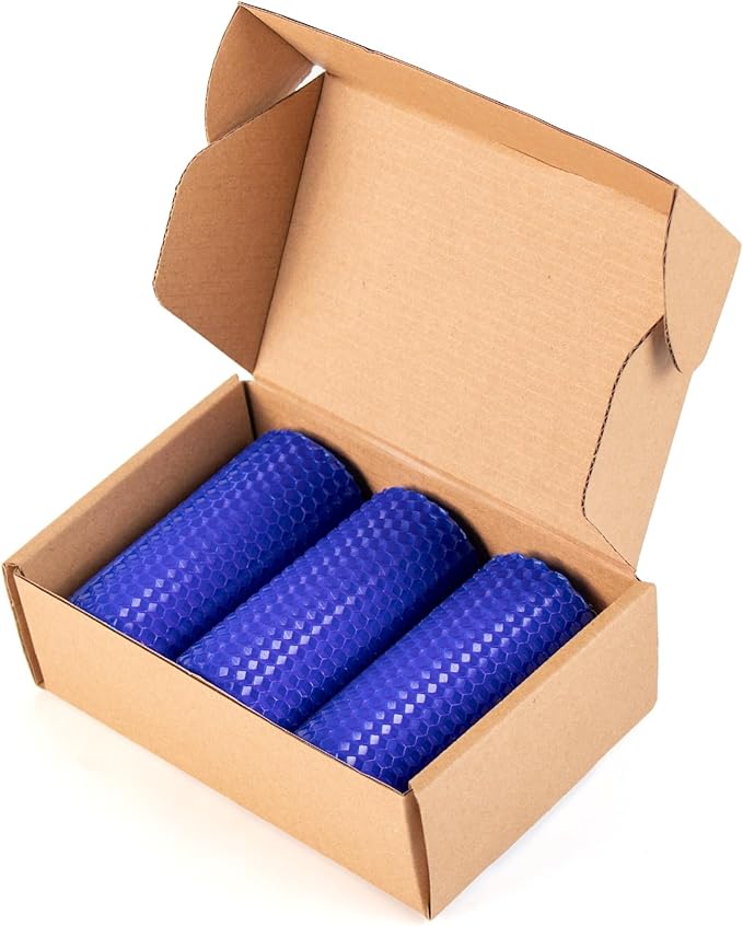 KONNI Beeswax Blue Pillar Candles Set of 3, 2"x 4" Unscented Pillar Candles Bulk, 20 Hours Long Burning Candles, Smokeless&Dripless Large Round Candle for Wedding, Decoration, Parties, Spas, Dinner