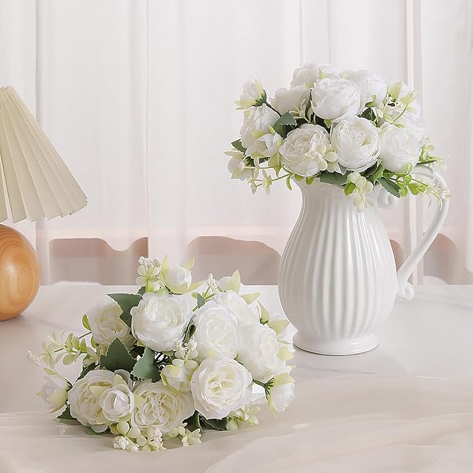 Luyue 2 Packs Peonies Artificial Flowers Vintage Faux Peony Bouquet Fake Flower for Vase Silk Floral Arrangements for Table Centerpiece Wedding Decoration Indoor Home Decor