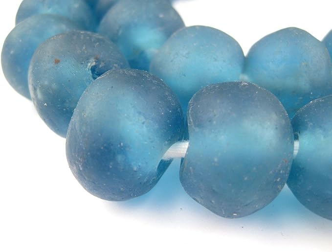 Jumbo Recycled Glass Beads, 21–25mm – African Sea Glass for Wall Hangings, Coffee Table Decor, Shelf Styling, and Home Accents – (Light Blue) – The Bead Chest
