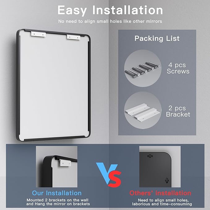 ISKM Black Bathroom Mirror for Wall 48" x 32" Matte Black Framed Vanity Mirror Anti-Rust Tempered Glass Hangs Horizontal or Vertical