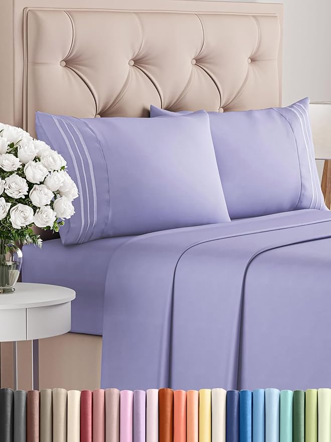 Full Size 4 Piece Sheet Set - Comfy Breathable & Cooling Bed Sheets Set - Hotel Luxury Bedding for Women, Men, Kids, Teens, Boys & Girls - Deep Pockets, Ultra-Soft, Wrinkle Free - Oeko-Tex - Lavender