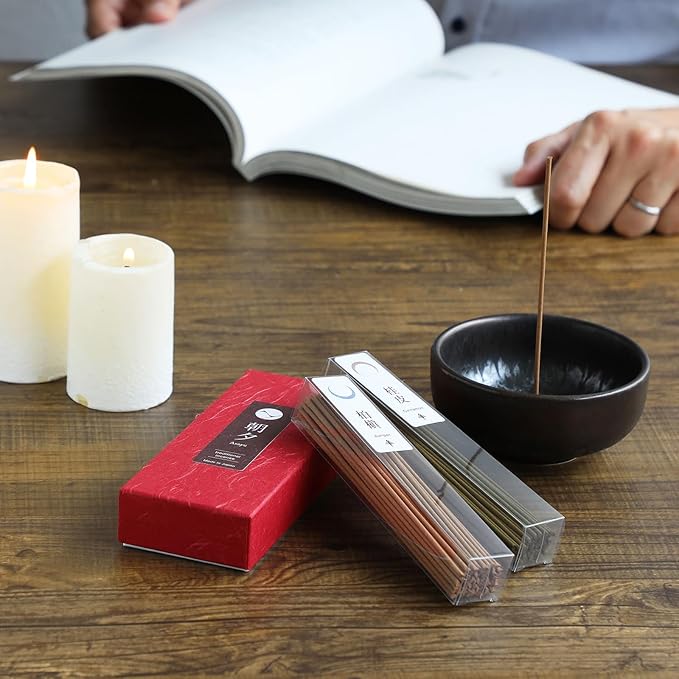 Asayu Japan Traditional Incense Sticks - Harmony Set (Cinnamon + Juniper), 40gr (Each Scent 20g), for Yoga, Zen Meditation and Relaxation - Traditional Smoke Type