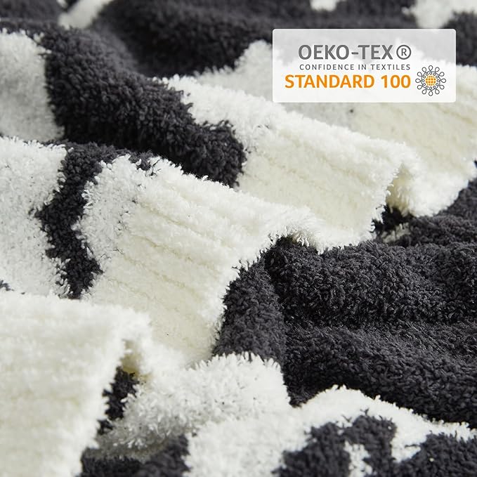 Snuggle Sac Cow Pattern Throw Blanket for Couch - Ultra Soft Microfiber Blanket, Plush Warm Reversible Blanket, Cow Jacquard Knitted Throw for Sofa & Bed, Black Cow, 50x60 inches