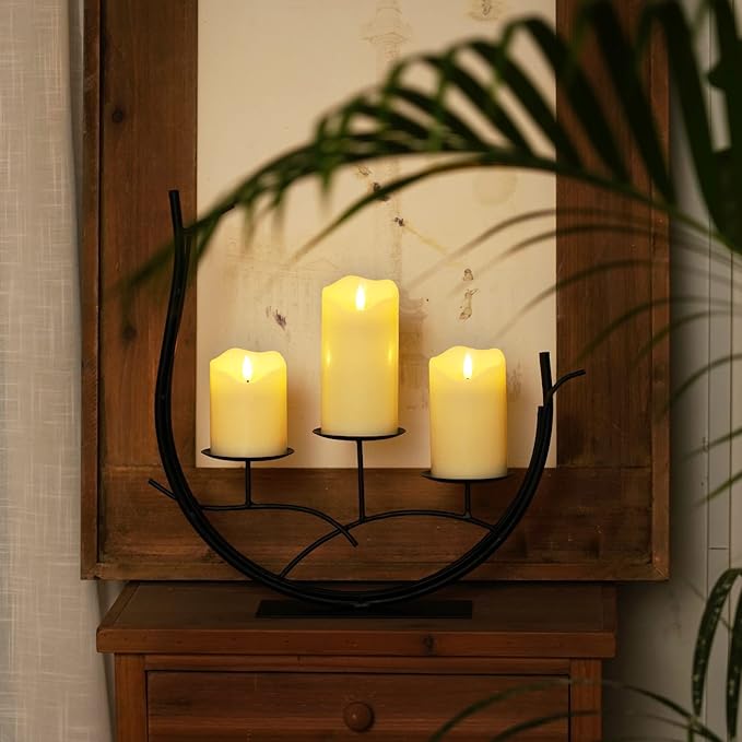 Homemory Flickering Flameless Candles, Realistic LED Candles with Remote and Timer, Real Wax Battery Operated Candles, Set of 3, Ivory