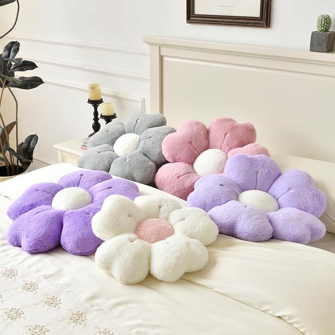 Flower Pillow, Flower Shaped Pillow Decorative Throw Pillows for Bed Couch, Cute Daisy Pillow Dorm Decor Floor Seating Cushion (White, 15 Inches)