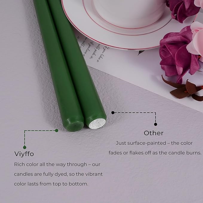 Viyffo Taper Candles 10 Inch – 12 Pack Noble Pine, Dripless, Unscented, Smokeless – 8 Hour Burn – Tall Candlesticks for Wedding, Dinner, Holiday, Party, Home Decor