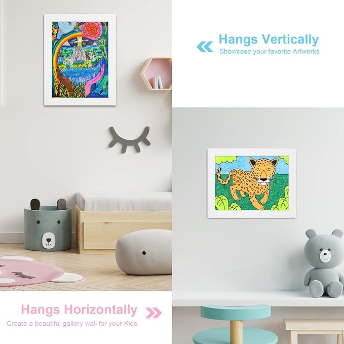 [3-Pack] Kids Art Frames, 8.5x11 Front Opening Kids Artwork Frames Changeable, White Artwork Display Storage Frame for Wall, Holds 50 Pcs, for 3D Picture, Crafts, Children Drawing, Hanging Art,