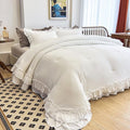 AIKASY White Comforters Twin Size Set, Vintage Boho Chic Farmhouse Bedding Sets Shabby Ruffle Queen Bed Comforter Bedding 3PCS（1 Comforter and 2 Pillowcases）